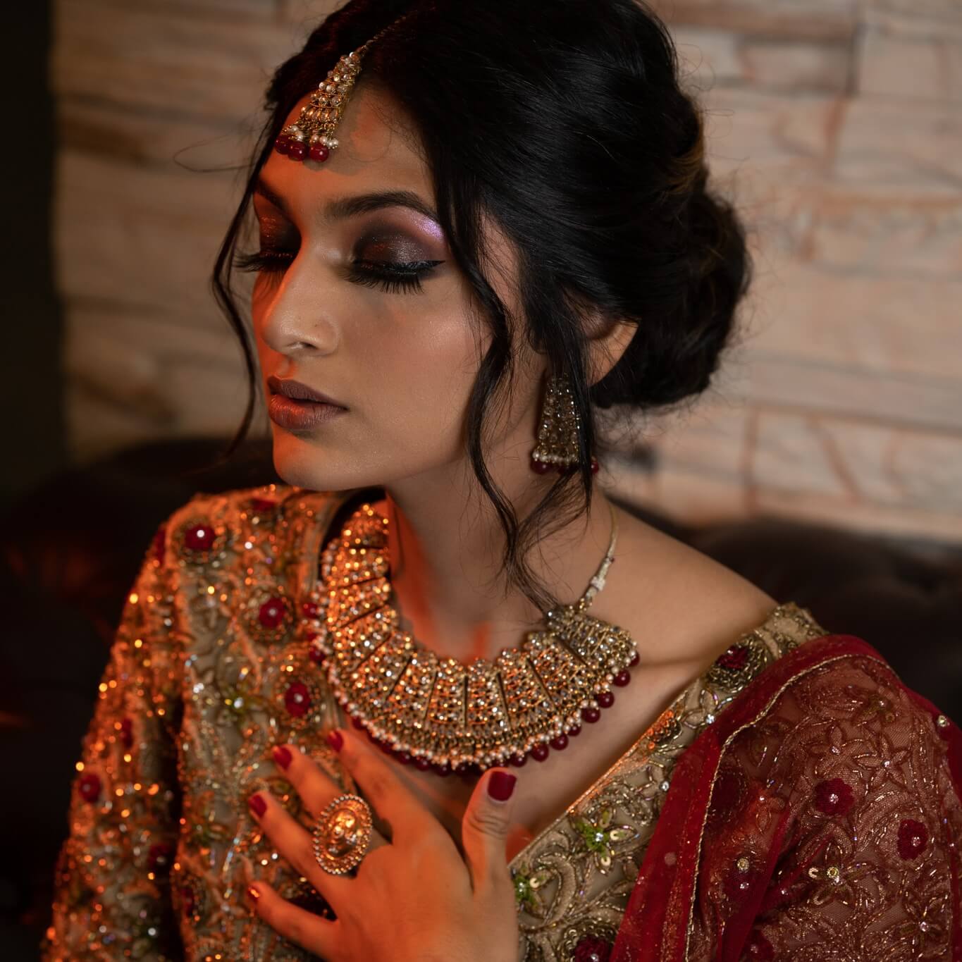 Reception makeup look in Nagpur — evening glam with radiant skin prep, defined lashes, and soft matte finish for wedding receptions